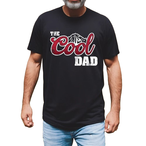 a man wearing a black t - shirt that says the cool dad